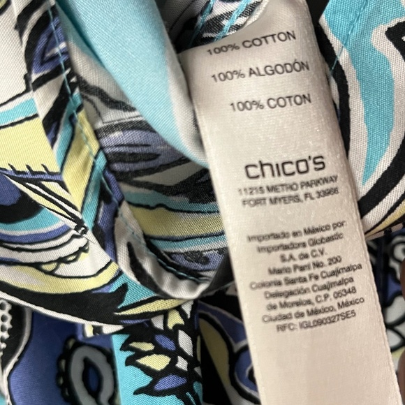 Chico’s No-Iron Blue Multi Paisley Print 3/4 Sleeve Button Down Shirt Size-XL - Picture 5 of 6